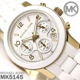 Michael Kors Runway Chronograph White Dial White Steel Strap Watch for Women - MK5145