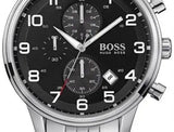 Hugo Boss Aeroliner Chronograph Black Dial Silver Steel Strap Watch For Men - 1512446