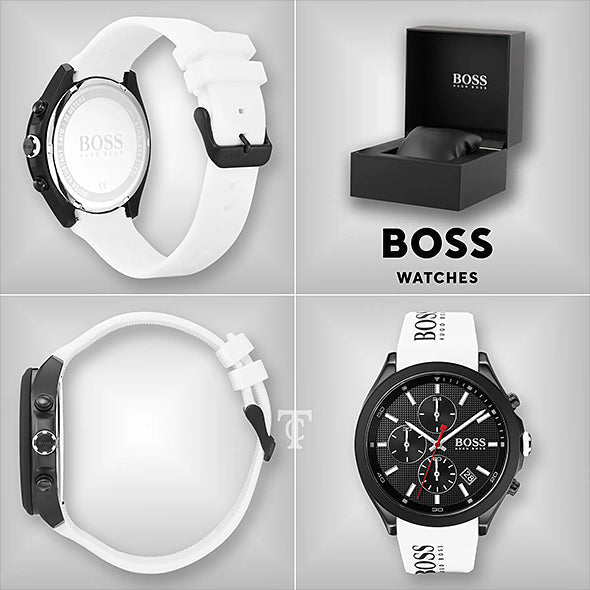 Hugo Boss Velocity Chronograph Black Dial White Rubber Strap Watch for Men - 1513718