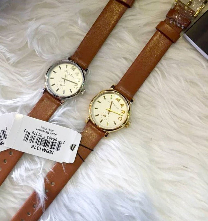 Marc Jacobs Baker White Dial Brown Leather Strap Watch for Women - MBM1270