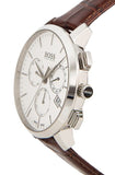 Hugo Boss Slim Chronograph White Dial Brown Leather Strap Watch For Men - 1513263