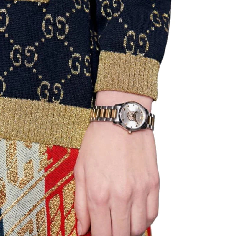 Gucci G Timeless Quartz Silver Dial Two Tone Steel Strap Watch For Women - YA126596