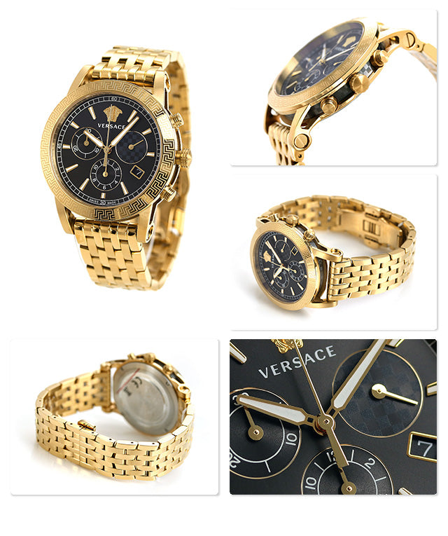 Versace Sport Tech Chronograph Black Dial Gold Steel Strap Watch for Men - VELT00419