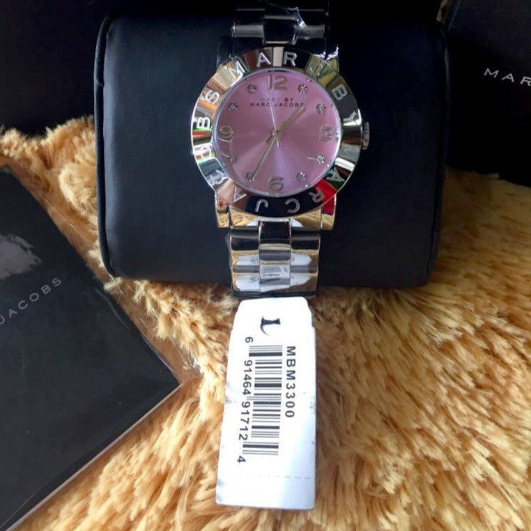 Marc Jacobs Amy Life Pink Dial Silver Steel Strap Watch for Women - MBM3300