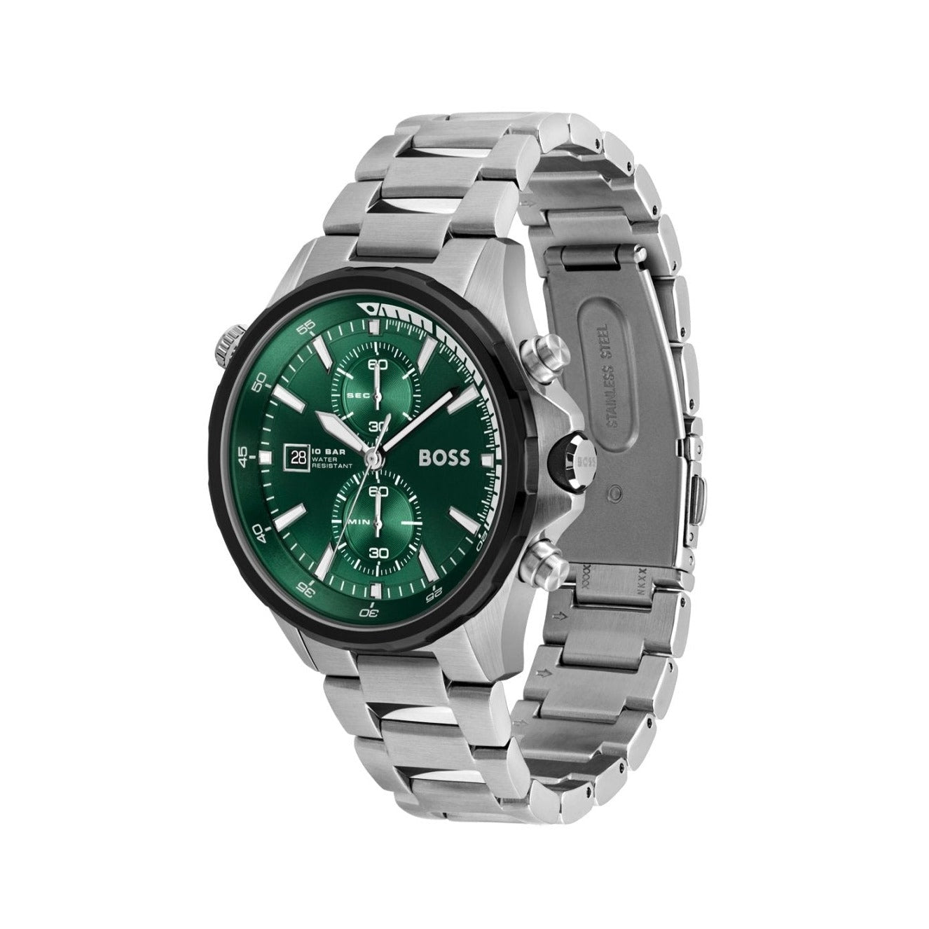 Hugo Boss Globetrotter Green Dial Silver Steel Strap Watch for Men - 1513930