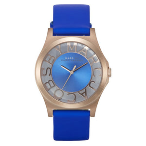Marc Jacobs Henry Skeleton Blue Dial Blue Leather Strap Watch for Women - MBM1244