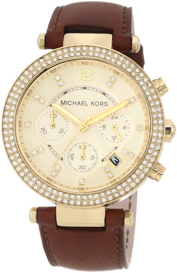 Michael Kors Parker Champagne Gold Dial Brown Leather Strap Watch for Women - MK2249