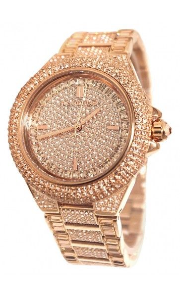Michael Kors Camille Crystal Rose Gold Dial Rose Gold Steel Strap Watch for Women - MK5862