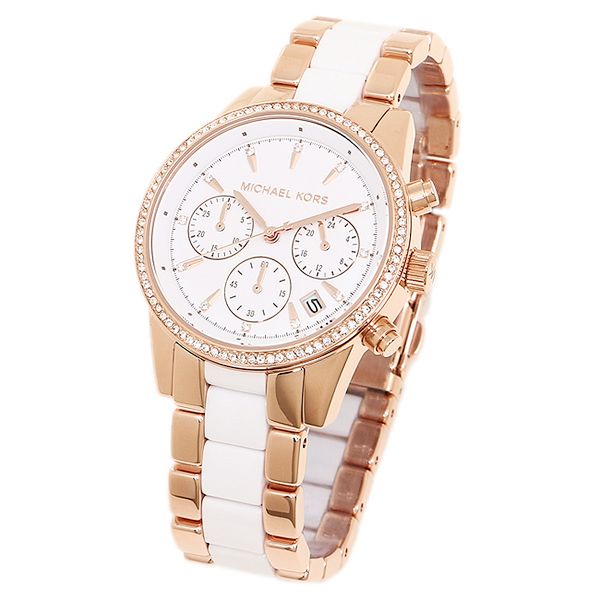 Michael Kors Ritz White Dial Two Tone Steel Strap Watch for Women - MK6324