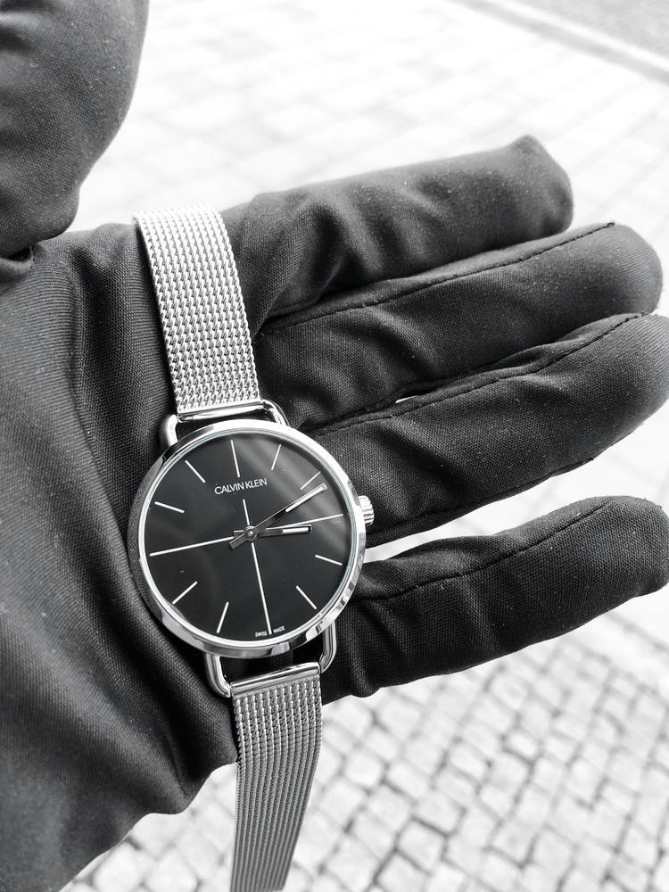 Calvin Klein Even Black Dial Silver Mesh Bracelet Watch for Women - K7B23121