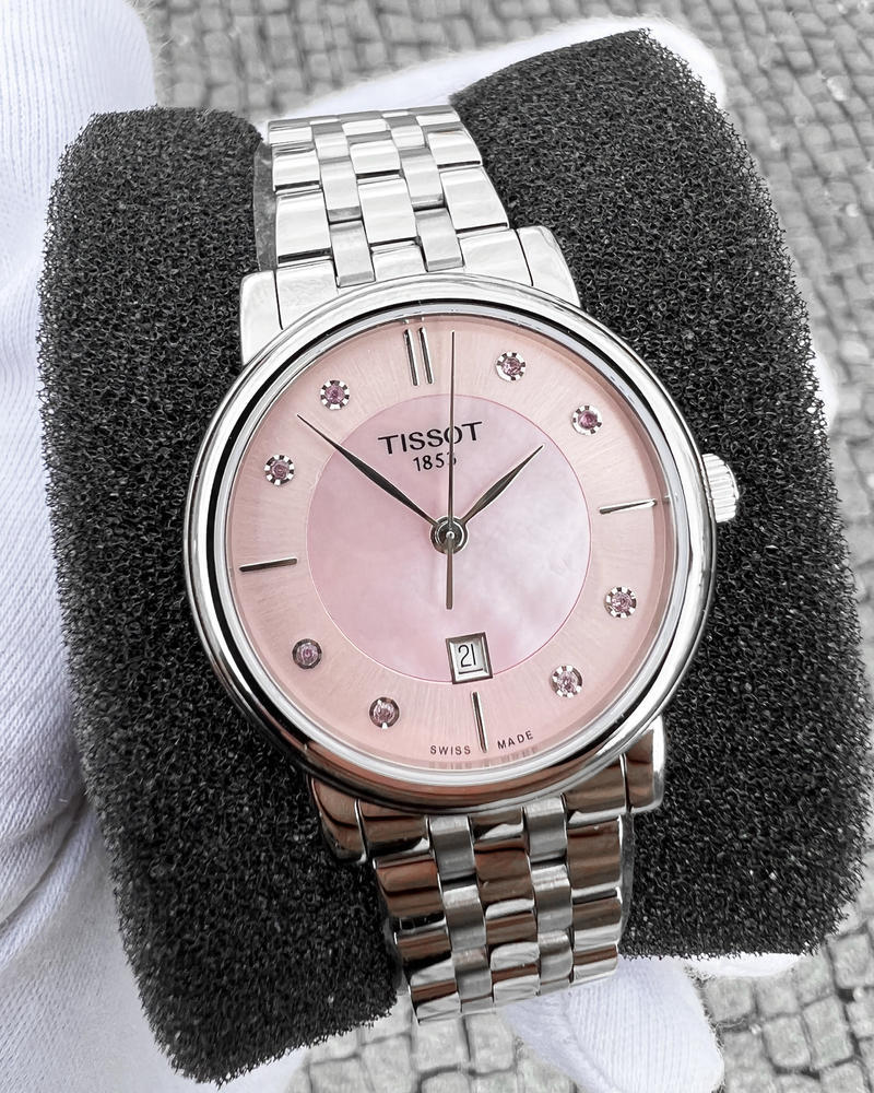 Tissot T Classic Carson Premium Lady Mother of Pearl Pink Dial Silver Steel Strap Watch For Women - T122.210.11.159.00