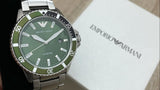 Emporio Armani Diver Chronograph Green Dial Silver Steel Strap Watch For Men - AR11500