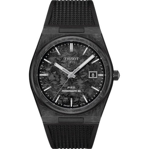 Tissot PRX Powermatic 80 Carbon Black Dial Black Rubber Strap Watch for Men - T137.907.97.201.00