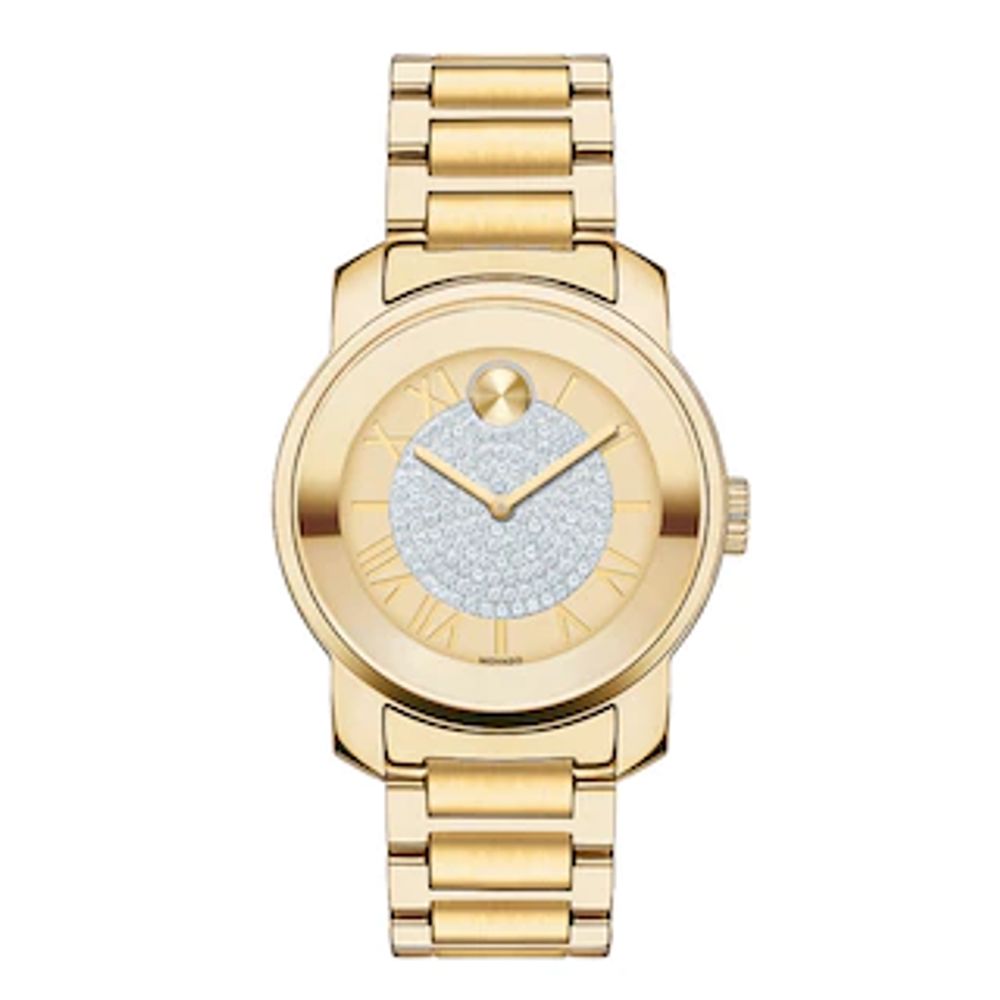 Movado Bold Pave Gold Dial Gold Steel Strap Watch For Women - 3600255