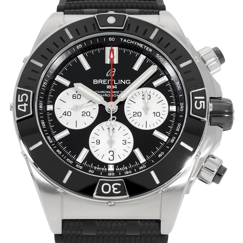 Breitling Super Chronomat B01 44 Black Dial Black Rubber Strap Watch for Men - AB0136251B1S1