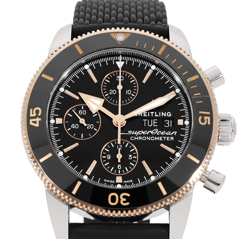 Breitling Superocean Heritage Chronograph 44 Black Dial Black Mesh Bracelet Watch for Men - U13313121B1S1