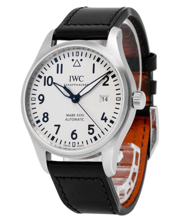 IWC Pilot's Watch Mark XVIII White Dial Black Leather Strap Watch for Men - IW327002