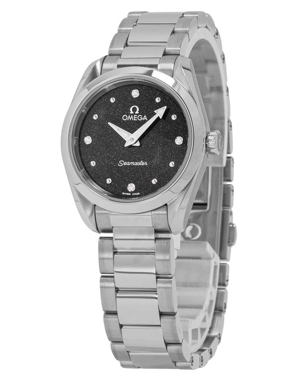 Omega Seamaster Aqua Terra Quartz Diamond Black Dial Silver Steel Strap Watch for Women - 220.10.28.60.51.001