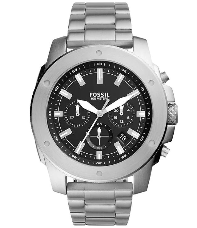 Fossil Modern Machine Black Dial Silver Steel Strap Watch for Men - FS4926