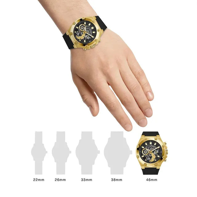 Guess Third Gear Multifunction Black Dial Black Rubber Strap Watch for Men - GW0334G2