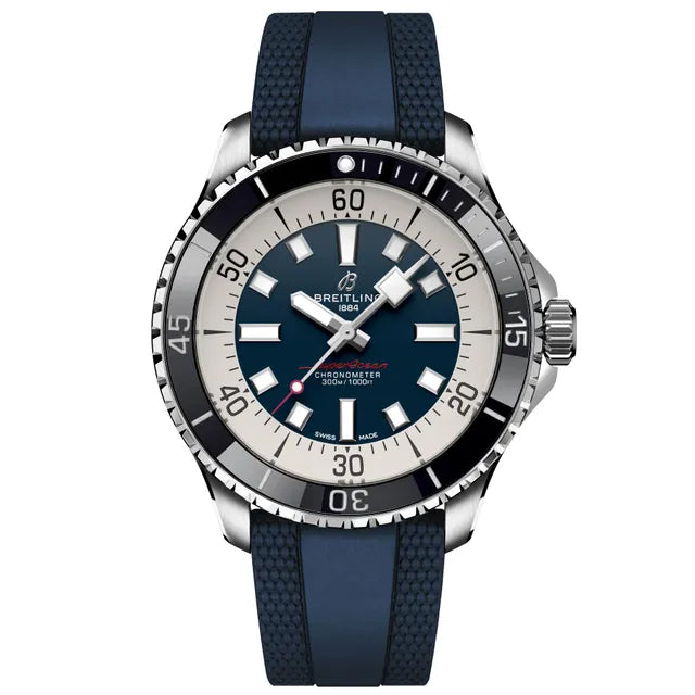 Breitling Superocean Automatic 46 Blue Dial Blue Rubber Strap Watch for Men - A17378E71C1S1