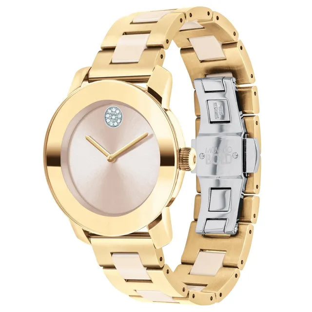 Movado Bold Beige Dial Two Tone Steel Strap Watch For Women - 3600640