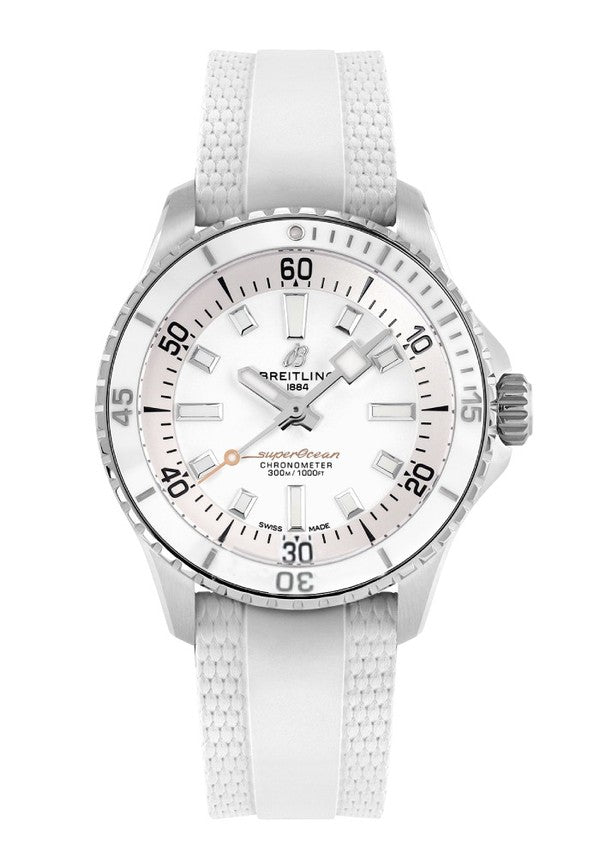 Breitling Superocean Automatic 36 White Dial White Rubber Strap Watch for Men - A17377211A1S1