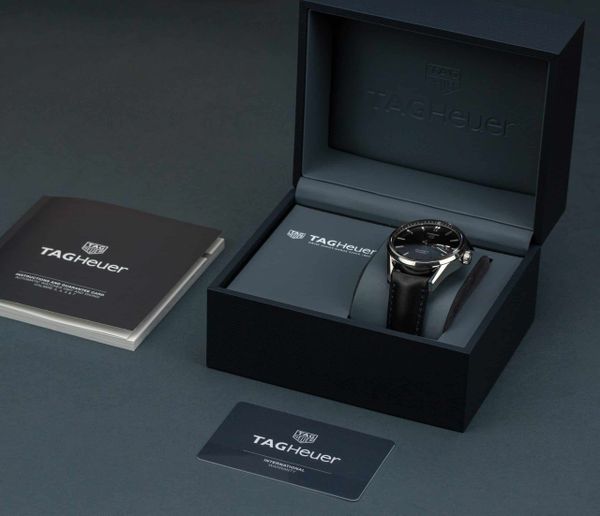 Tag Heuer Carrera Automatic 41mm Black Dial Black Leather Strap Watch for Men - WAR201A.FC6266