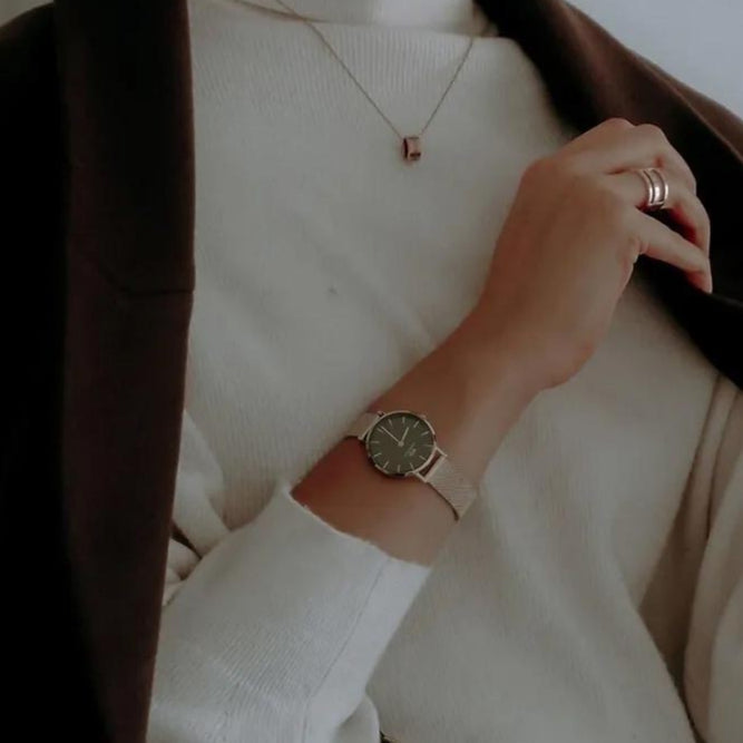 Daniel Wellington Petite Emerald Green Dial Gold Mesh Strap Watch For Women - DW00100479