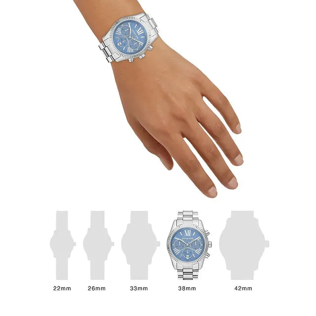 Michael Kors Lexington Chronograph Blue Dial Silver Steel Strap Watch For Women - MK7215