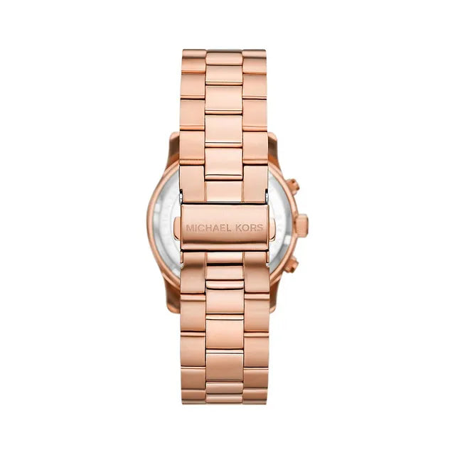 Michael Kors Runway Three-Hand Silver Dial Rose Gold Steel Strap Watch for Women - MK7473