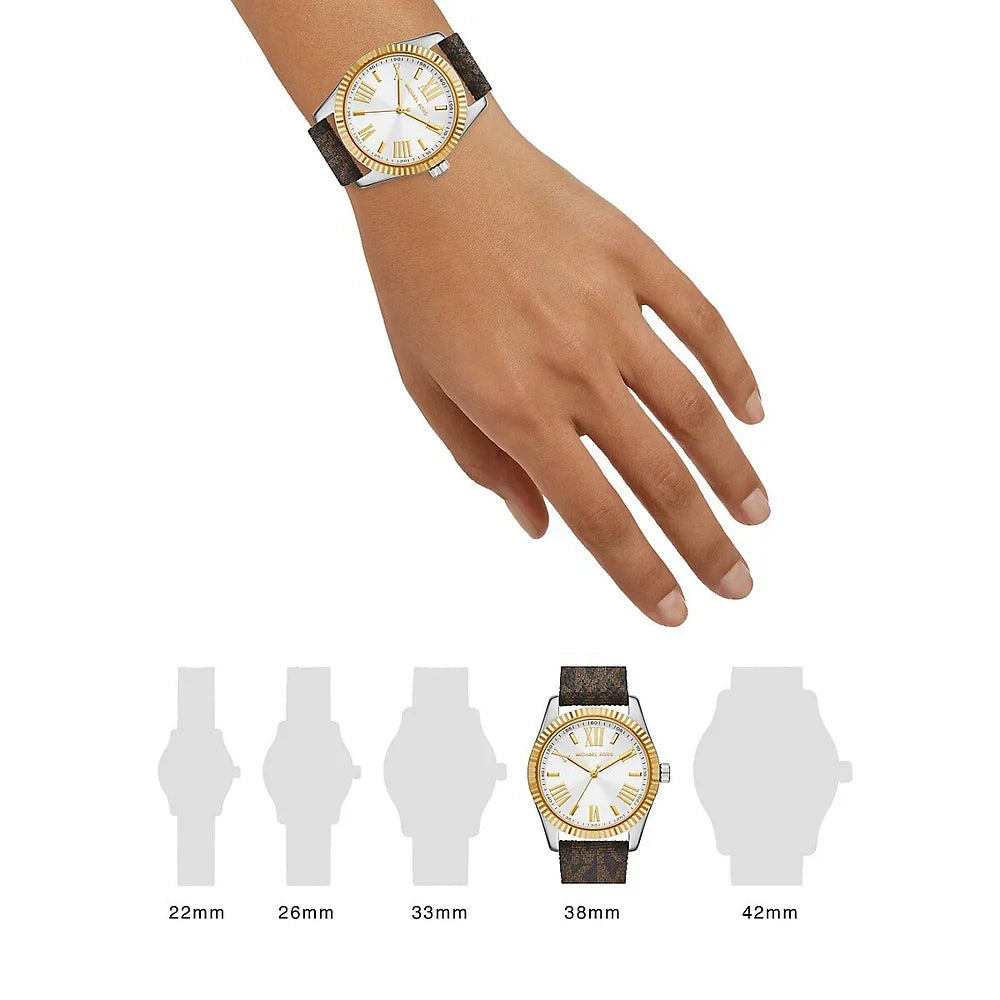 Michael Kors Lexington Silver Dial Brown Leather Strap Watch For Women - MK4745