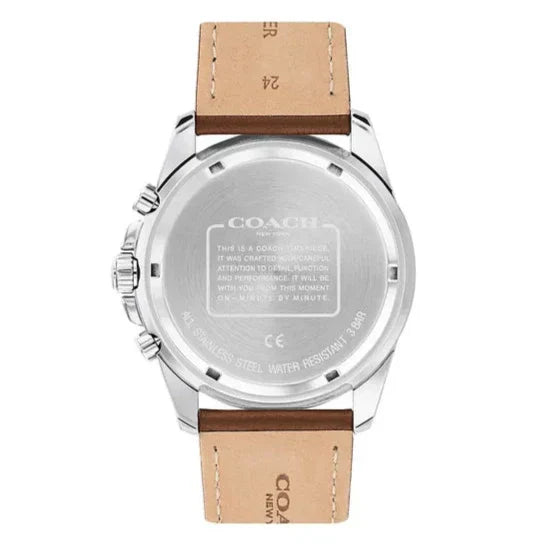 Coach Kent Chronograph Blue Dial Brown Leather Strap Watch for Men - 14602560