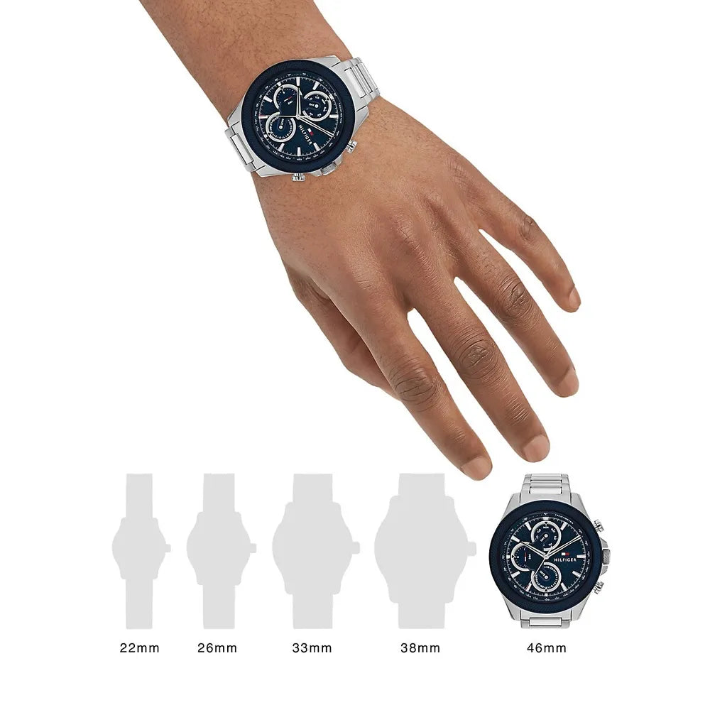 Tommy Hilfiger Clark Chronograph Blue Dial Silver Steel Strap Watch For Men - 1792080