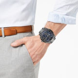 Diesel Mega Chief Chronograph Blue Dial Black Steel Strap Watch For Men - DZ4329