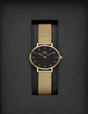 Daniel Wellington Classic Petite Black Dial Gold Mesh Bracelet Watch For Women - DW00100347