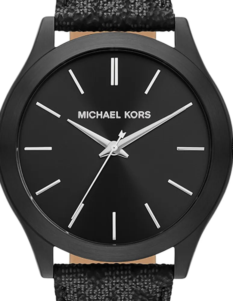 Michael Kors Slim Runway Black Dial Black Leather Strap Watch For Men - MK8908