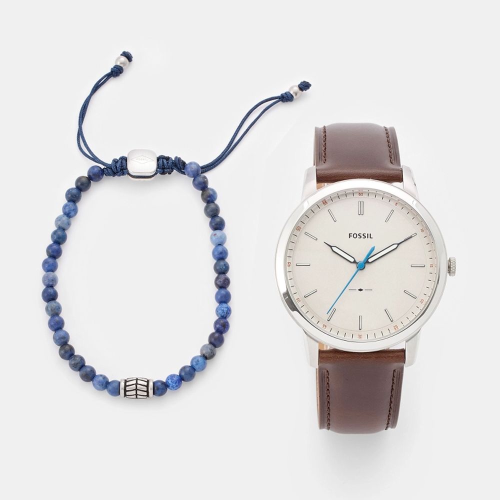 Fossil Minimalist Off White Dial Brown Leather Strap Watch for Men - FS5306