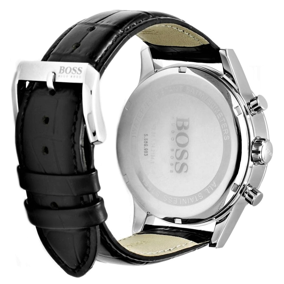 Hugo Boss Aeroliner Chronograph Quartz Black Dial Black Leather Strap Watch For Men - HB1512448