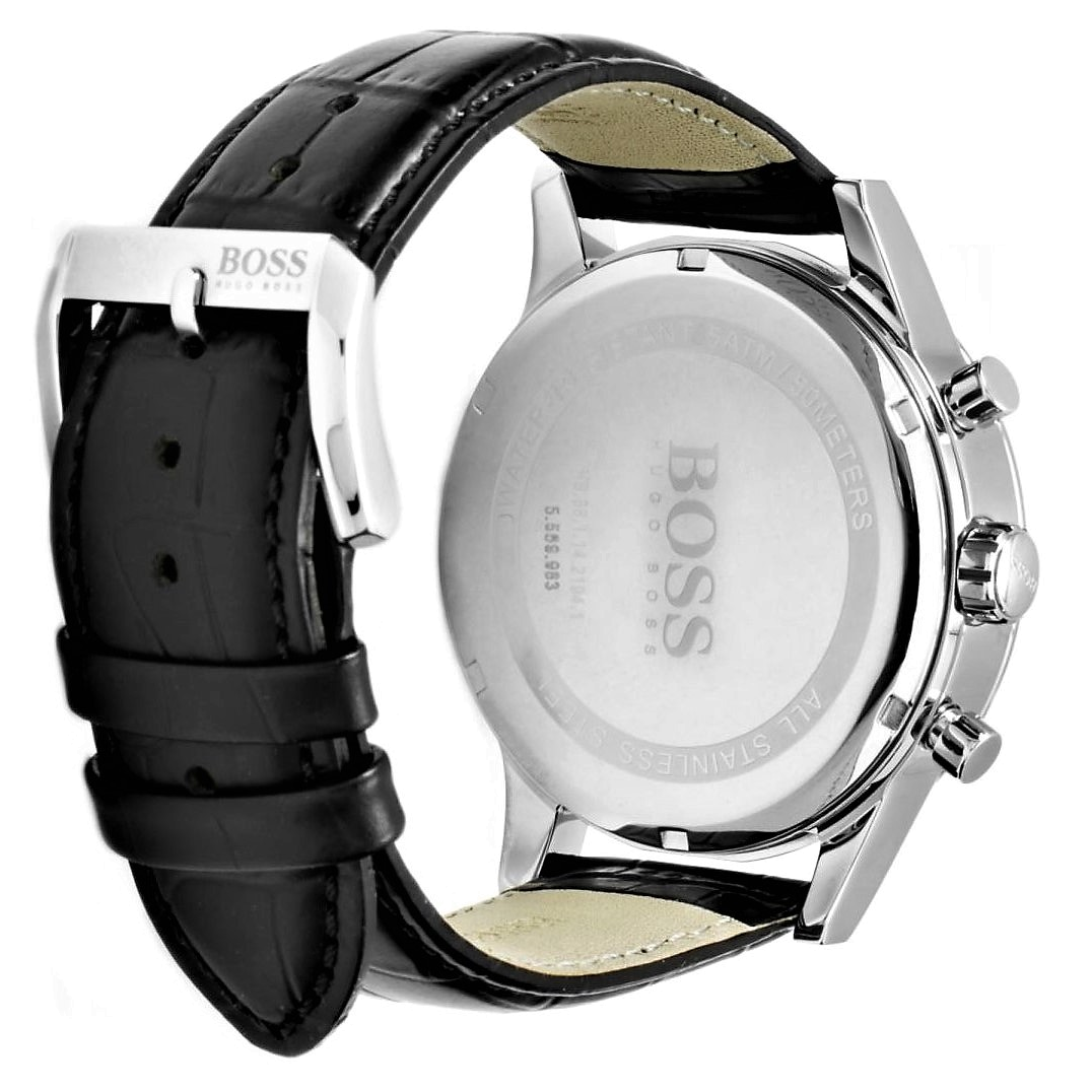 Hugo Boss Aeroliner Chronograph Black Dial Black Leather Strap Watch For Men - 1512448