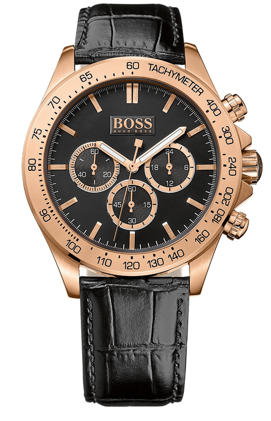 Hugo Boss Ikon Black Dial Black Leather Strap Watch for Men - 1513179
