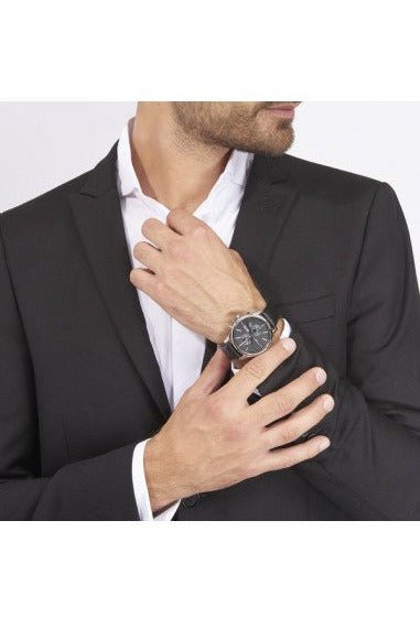 Hugo Boss Jet Black Dial Black Leather Strap Watch for Men - 1513279