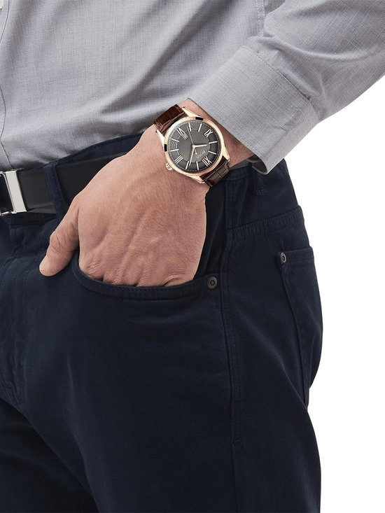 Hugo Boss Ambassador Grey Dial Brown Leather Strap Watch for Men - 1513387