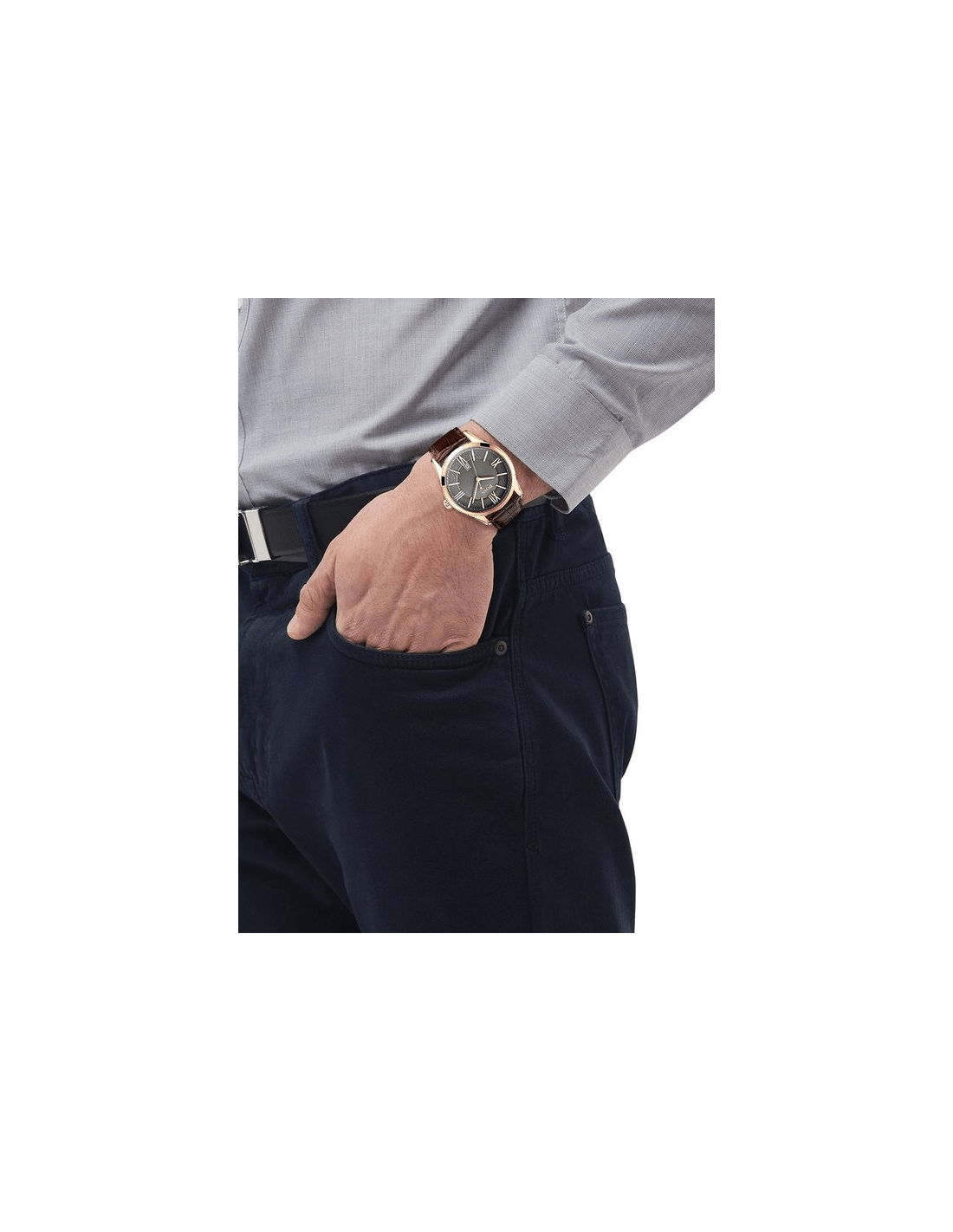 Hugo Boss Ambassador Grey Dial Brown Leather Strap Watch for Men - 1513387