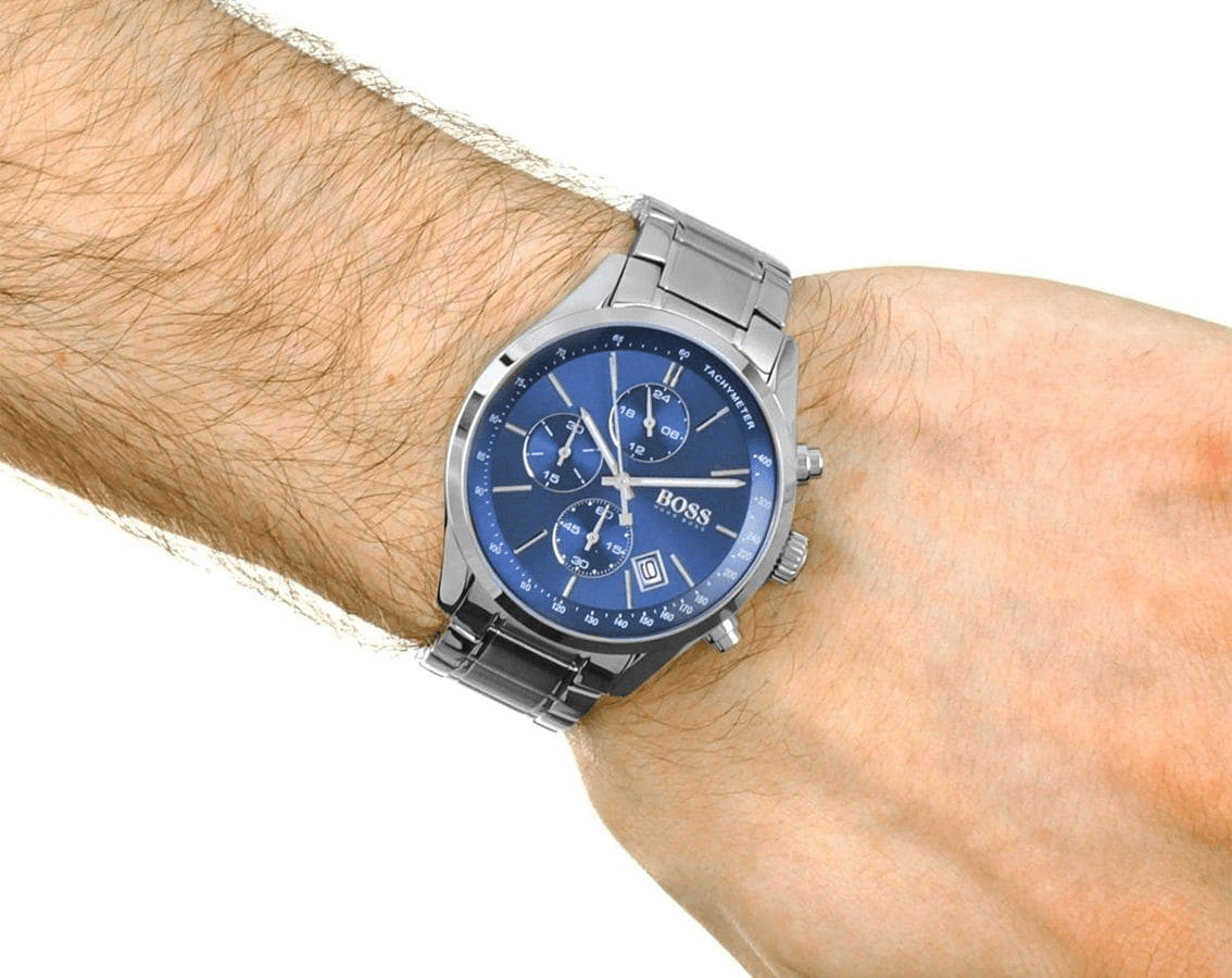 Hugo Boss Grand Prix Blue Dial Silver Steel Strap Watch for Men - 1513478