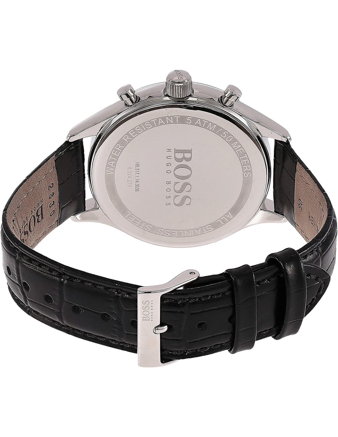 Hugo Boss Companion Black Dial Black Leather Strap Watch for Men - 1513543