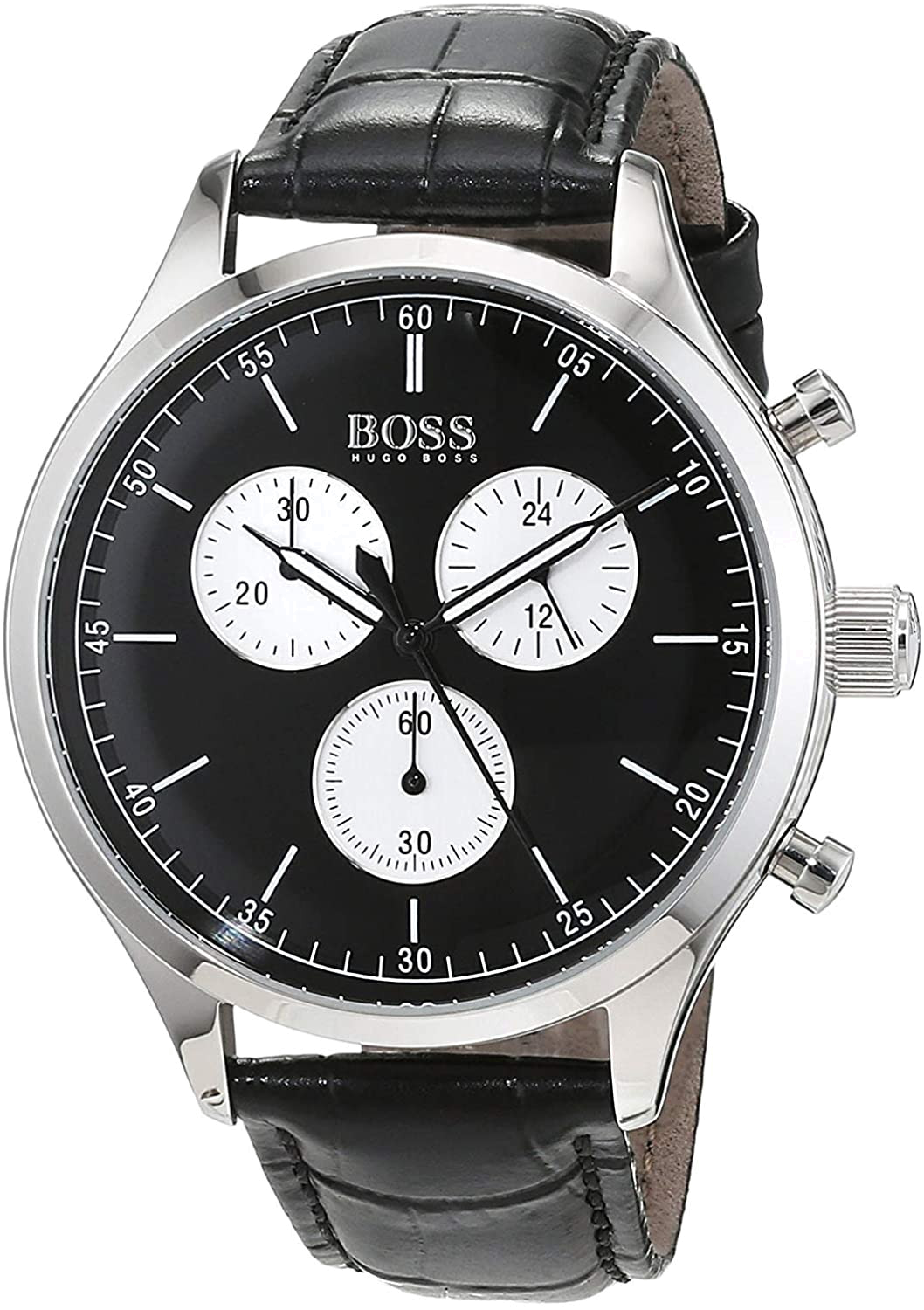 Hugo Boss Companion Black Dial Black Leather Strap Watch for Men - 1513543