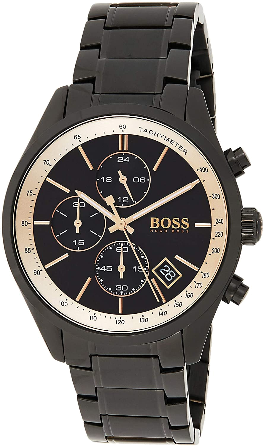 Hugo Boss Grand Prix Black Dial Black Steel Strap Watch for Men - 1513578