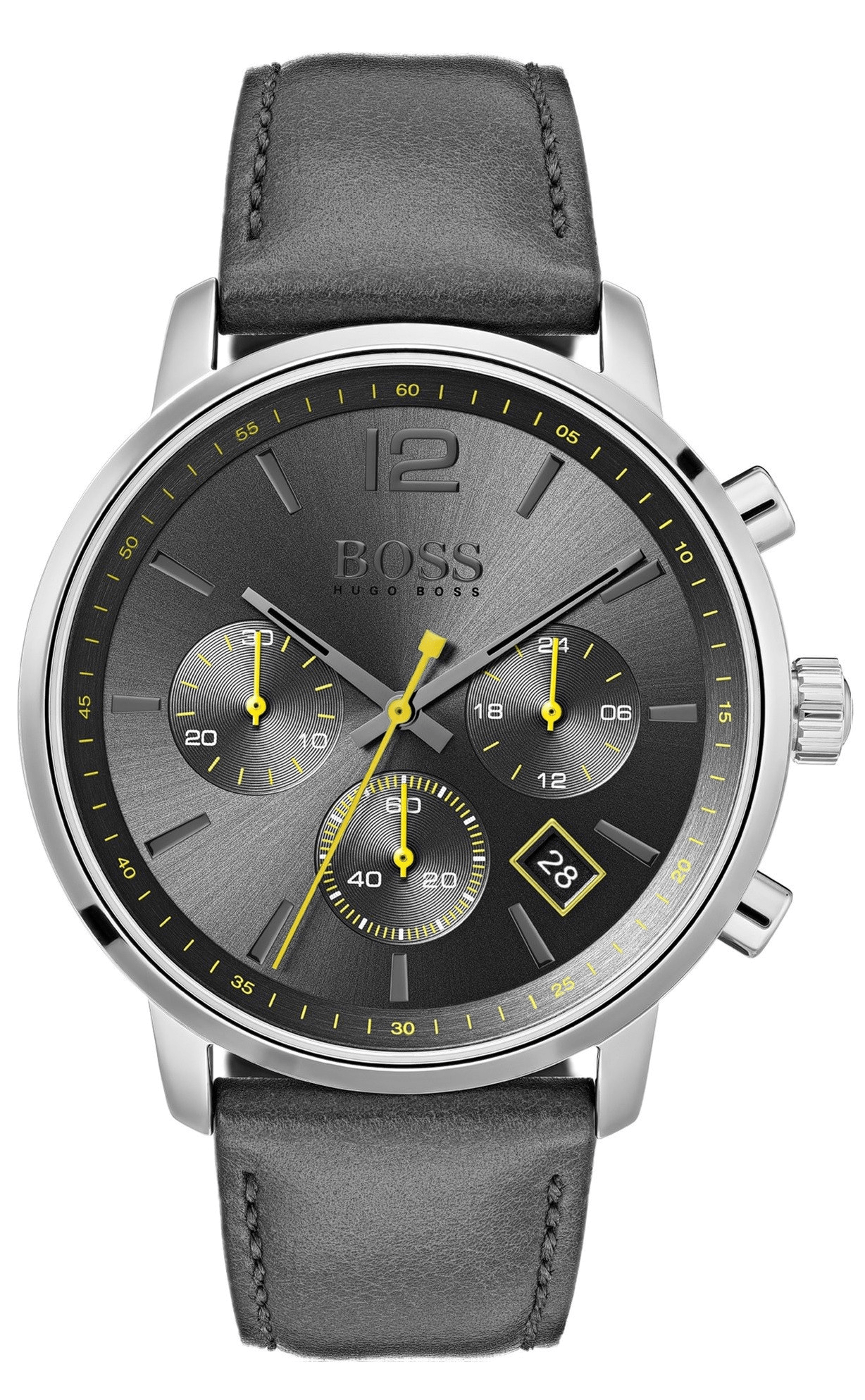 Hugo Boss Attitude Grey Dial Grey Leather Strap Watch for Men - 1513658