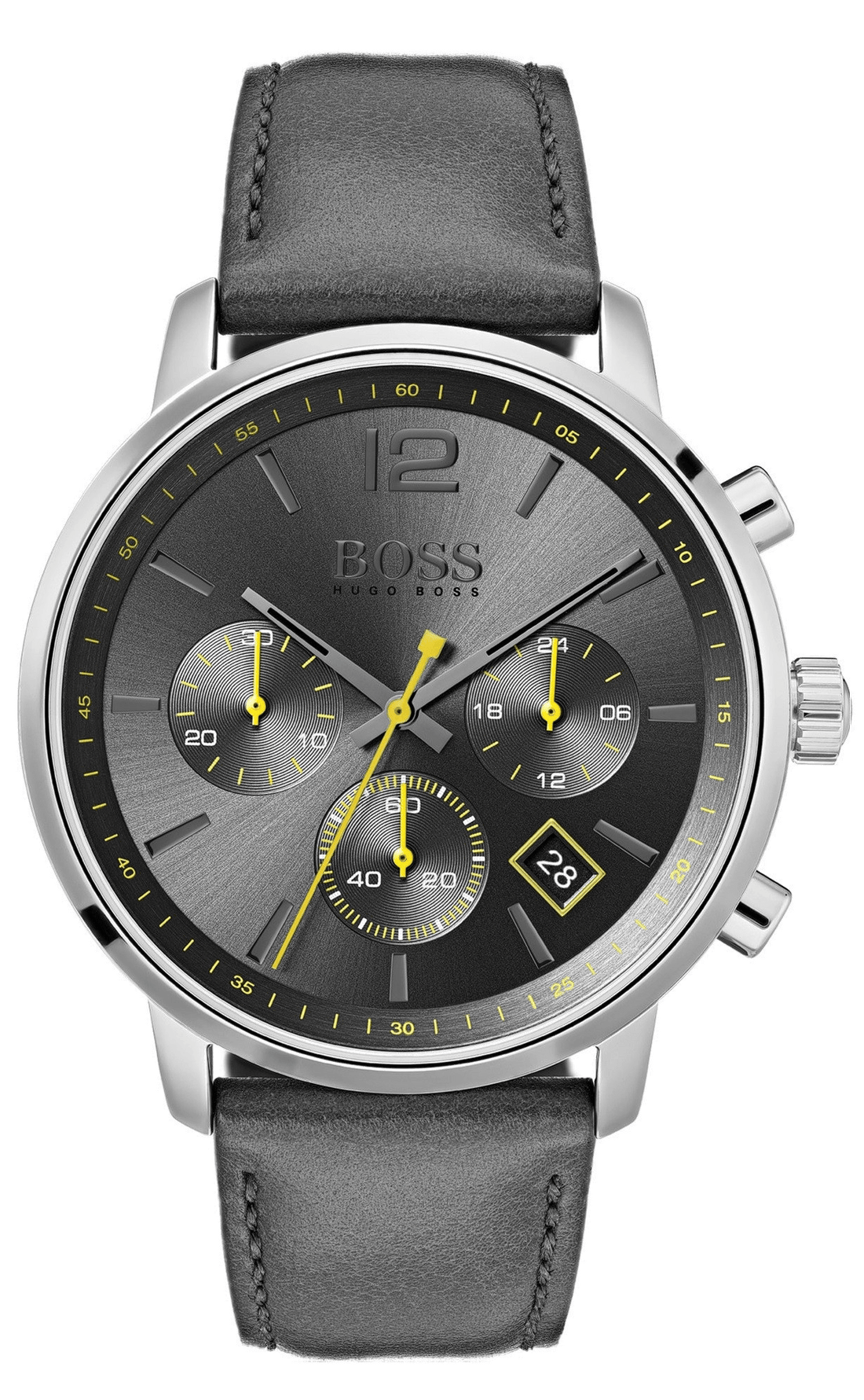 Hugo Boss Attitude Grey Dial Grey Leather Strap Watch for Men - 1513658
